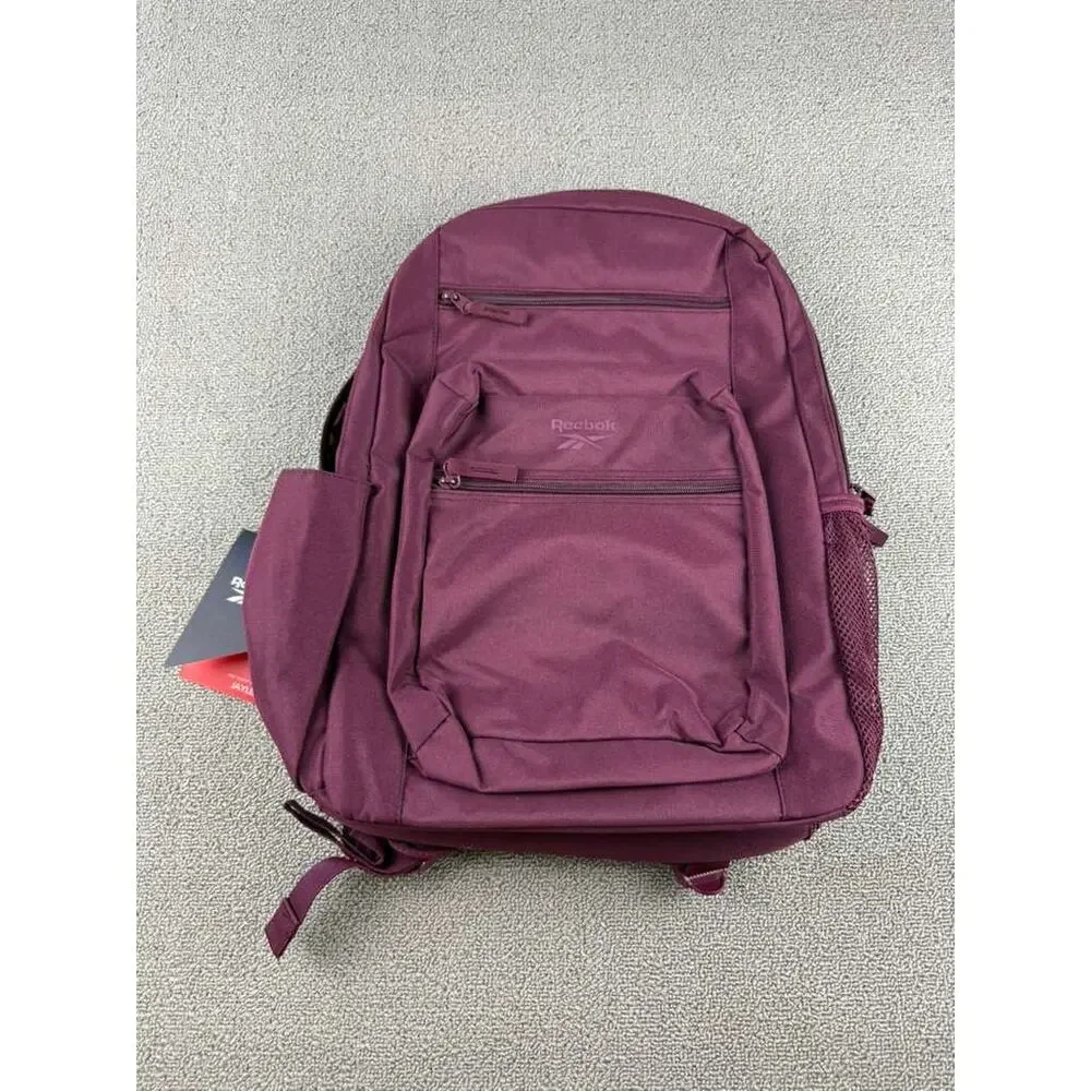 Reebok Backpack‎ Men Purple Jaylen 20L Multi Pocket Zip Logo Travel School Light